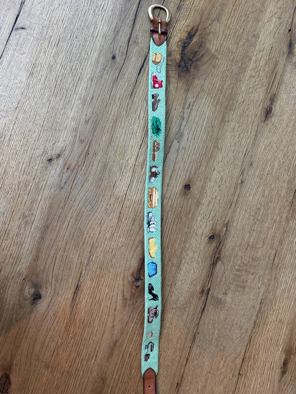 Women’s Needlepoint Belt with Leather Accents